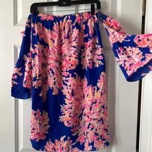 Lilly Pulitzer XS Silk Strapless Dress with Wide Sleeves